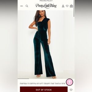 EMERALD GREEN VELVET DRAPE ONE SHOULDER JUMPSUIT
